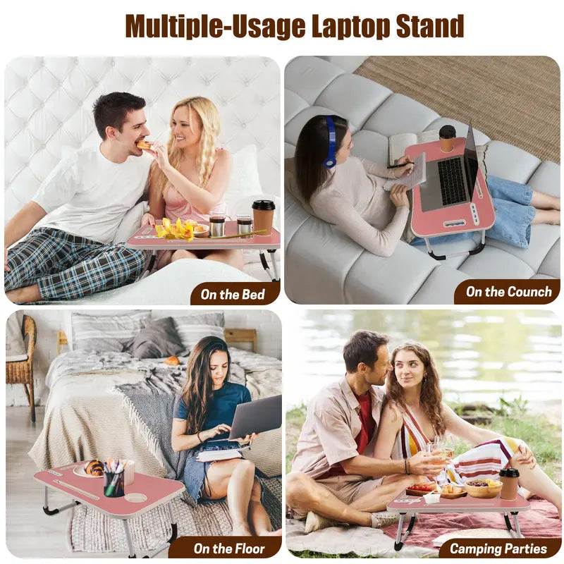 LapFlow™ Laptop Bed Desk – Foldable Lap Desk with 4 USB Ports, Drawer & Cup Holder