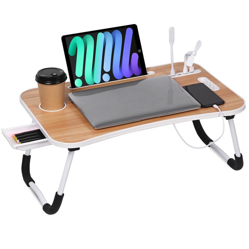 LapFlow™ Laptop Bed Desk – Foldable Lap Desk with 4 USB Ports, Drawer & Cup Holder