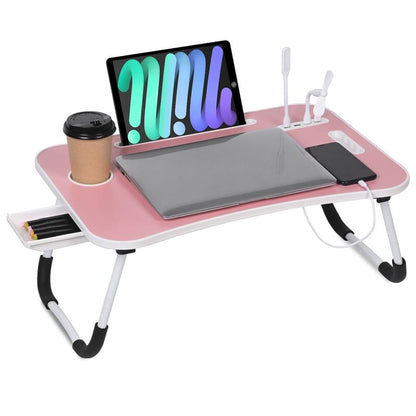 LapFlow™ Laptop Bed Desk – Foldable Lap Desk with 4 USB Ports, Drawer & Cup Holder