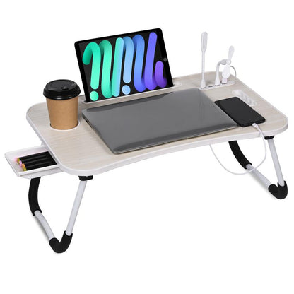 LapFlow™ Laptop Bed Desk – Foldable Lap Desk with 4 USB Ports, Drawer & Cup Holder