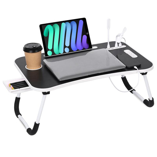 LapFlow™ Laptop Bed Desk – Foldable Lap Desk with 4 USB Ports, Drawer & Cup Holder